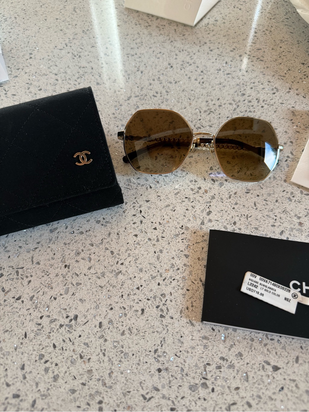 Chanel Brown Sunglasses With Gold Accents